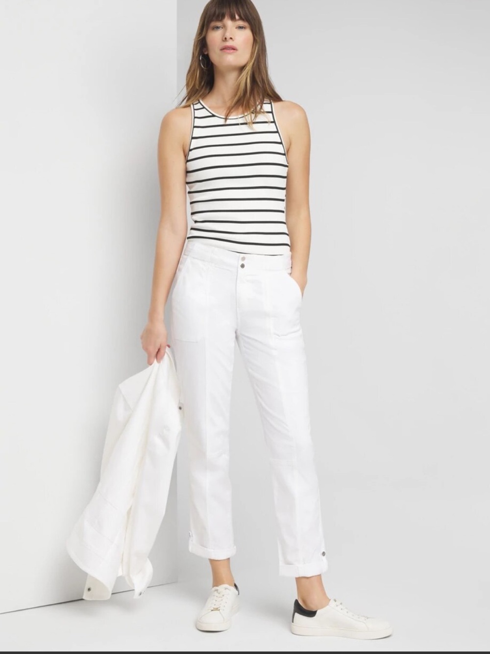 WHBM White Mid Rise Straight Crop Pret A Pedi Utility Pants Size 12 $89 EUC KL